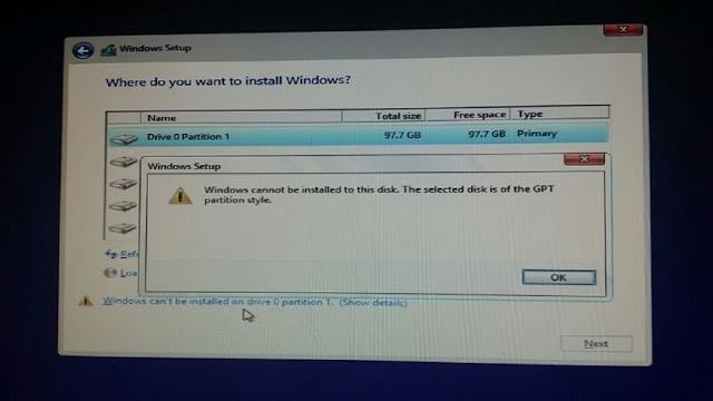 Fix Windows Cannot Be Installed To This Disk The Selected Disk Is Of The Gpt Partition Style 9561