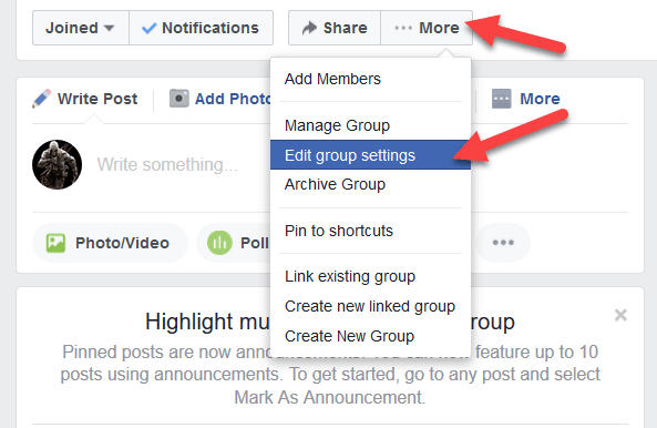 how to change public post on facebook page