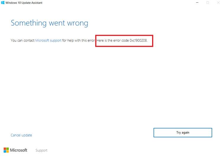 Steps to fix Windows 10 update error 0xC1900208