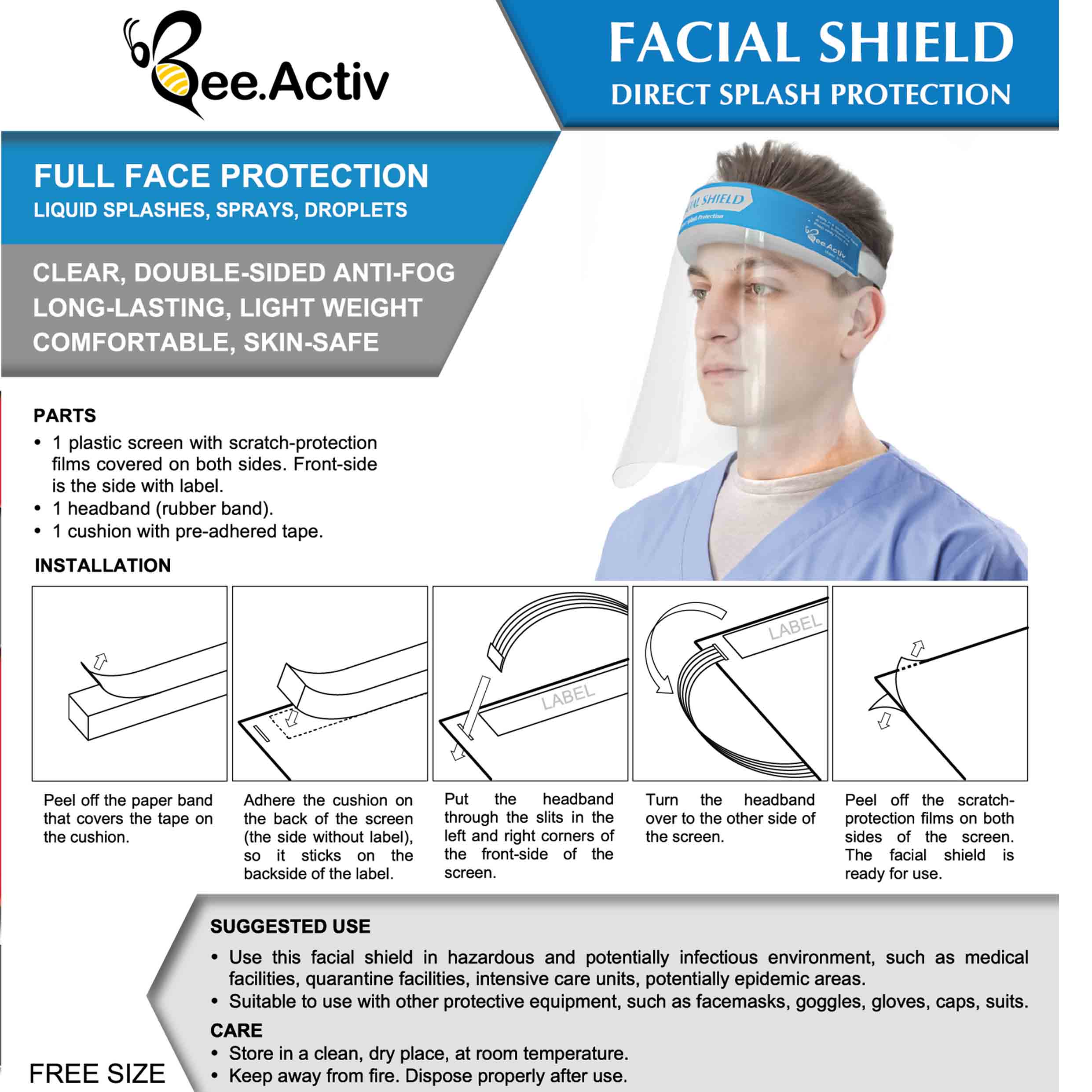 Facial shield – direct splash protection