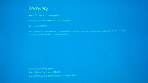 Win 10 recovery error 0xc00000e