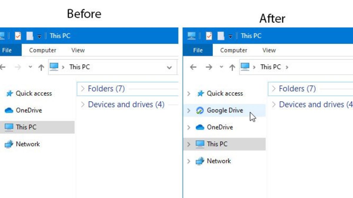 How to add Google Drive to File Explorer navigation pane in Windows 10