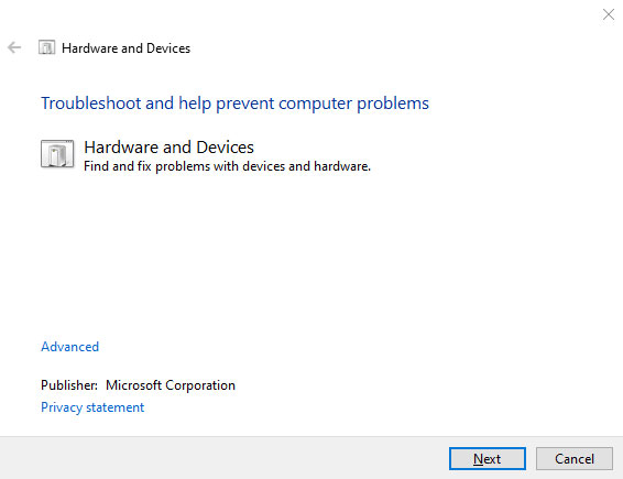 Run hardware and device troubleshooter