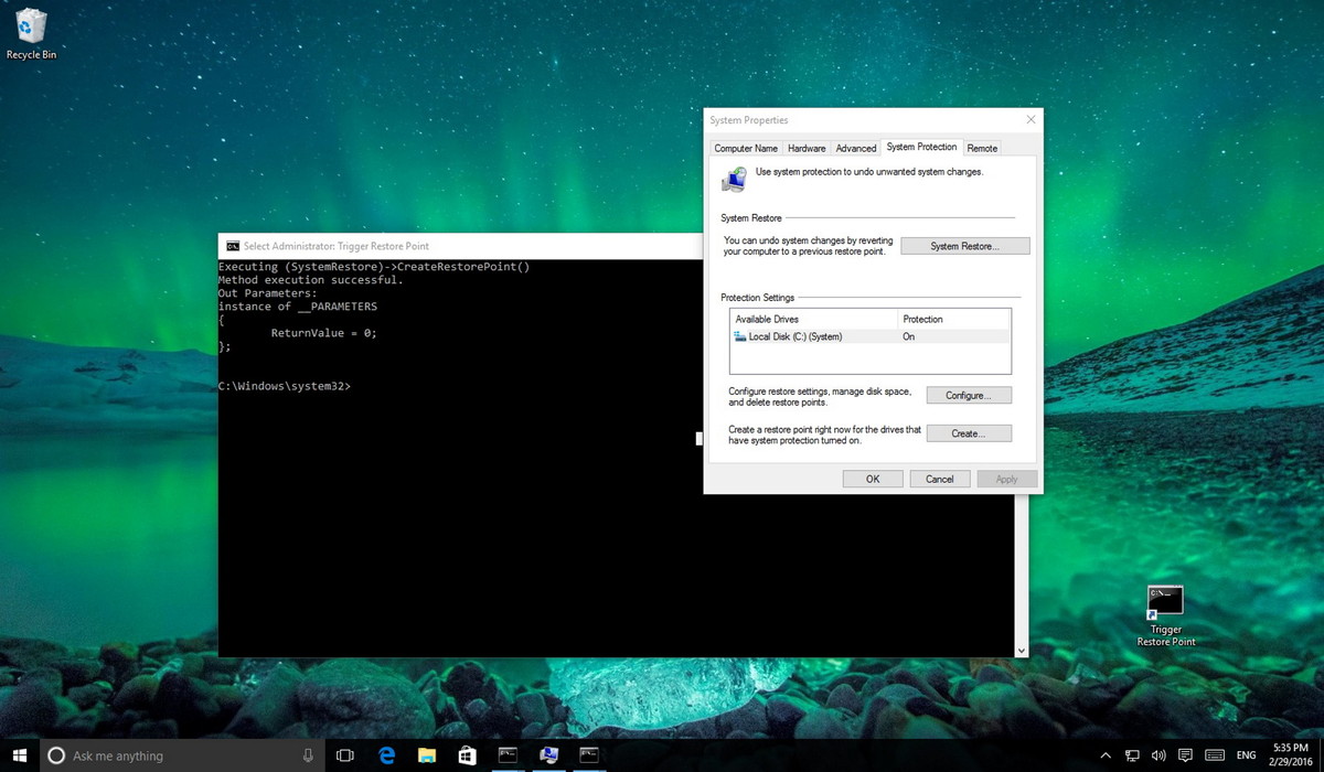 How to create System restore point in Windows 10