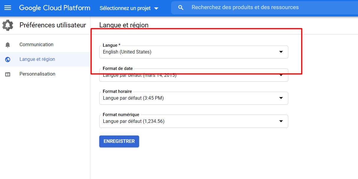 how to change google console language