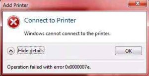 Windows Cannot Connect to the Printer – Operation Failed with Error 0x0000007