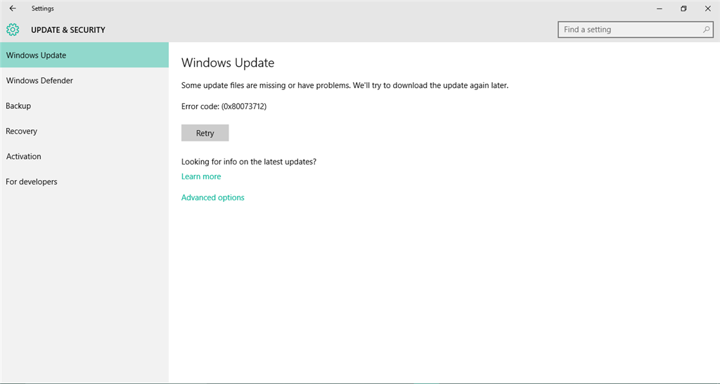 Fix  error code: (0x80073712) some update files are missing or have problems