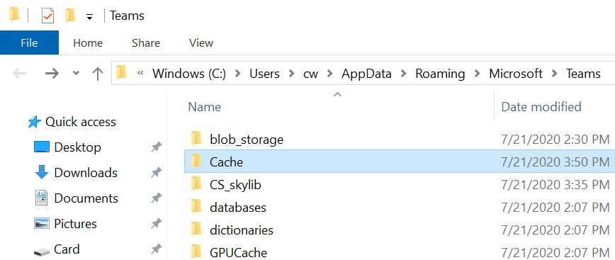 microsoft teams cache folder