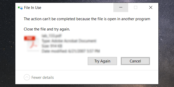 cannot delete file because open in another program