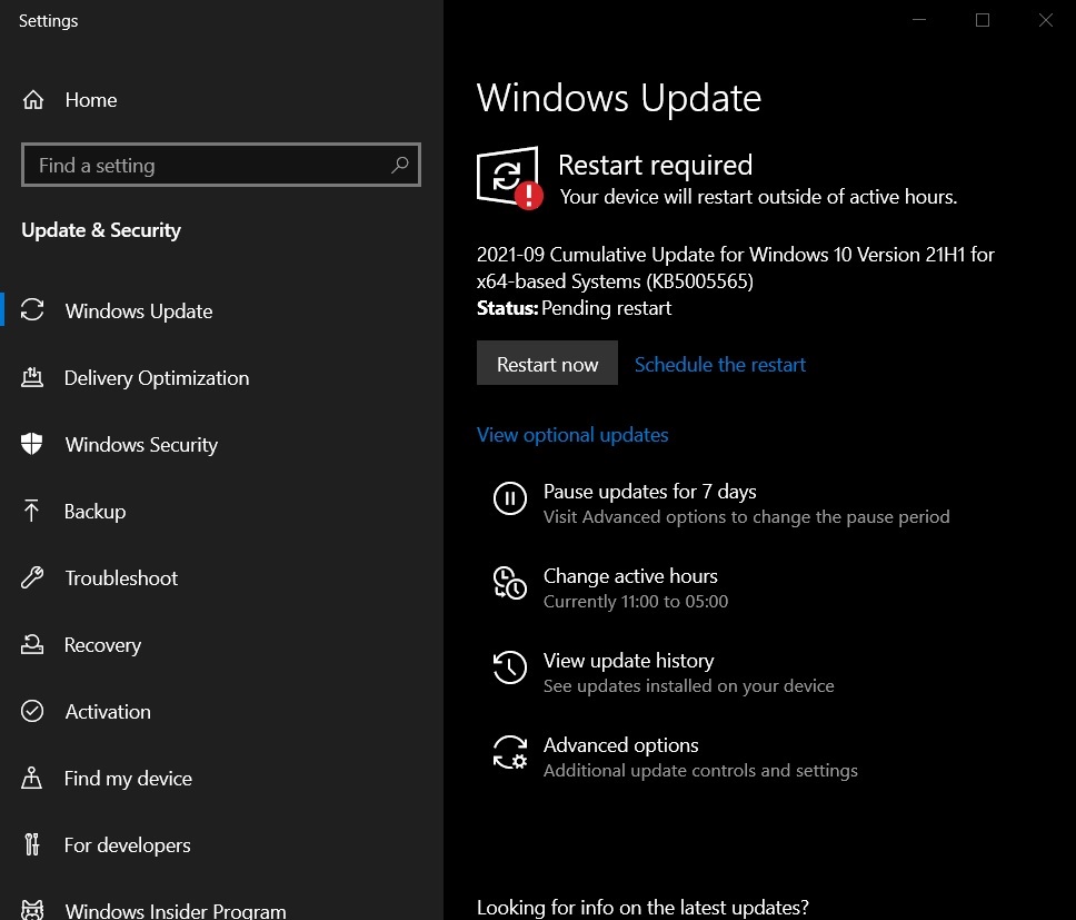 Block windows 10 update kb5005565