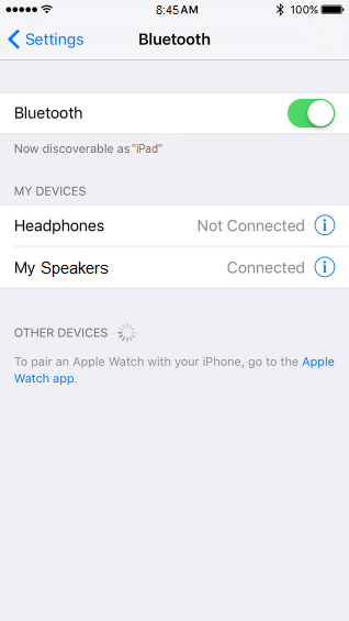 Bluetooth settings page.