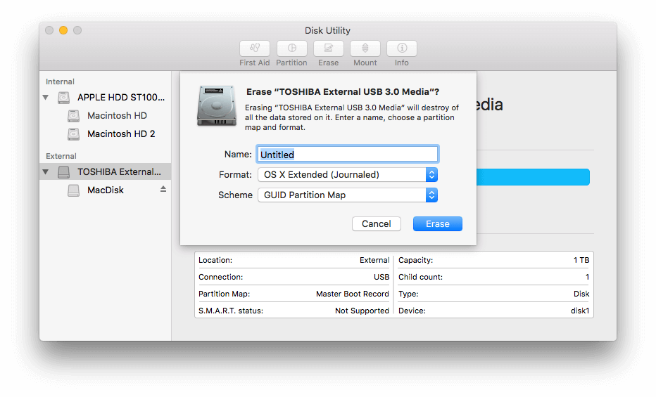 use Disk Utility to format the external hard drive