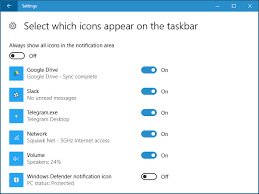 Select which icons appear on the taskbar