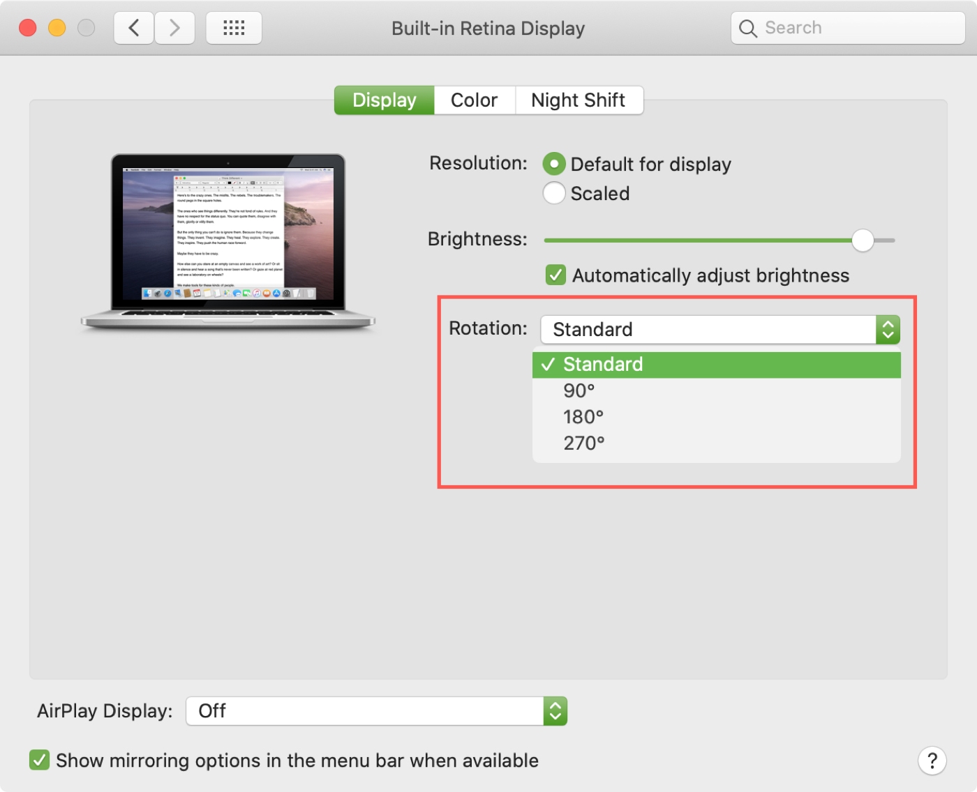 rotate display on mac