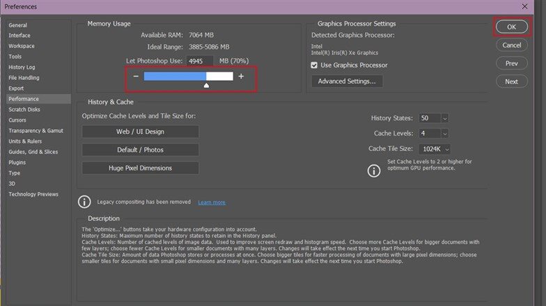 Increase RAM for Photoshop step 2