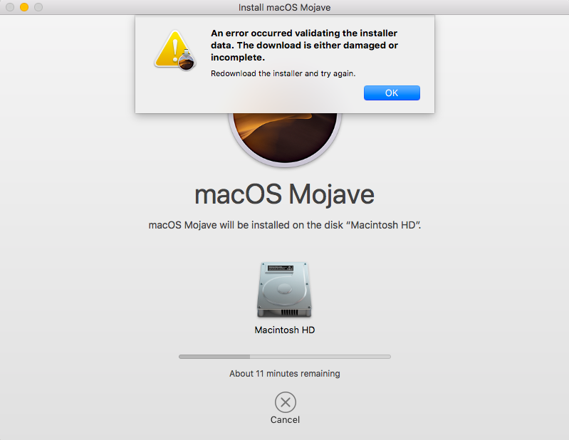 Problems installing macOS Mojave