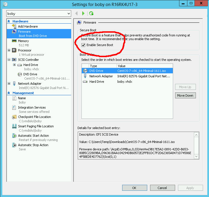 enable secure boot in Hyper-V