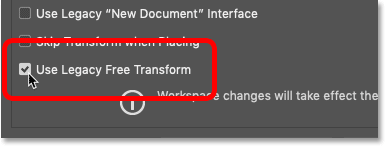 select the new Use Legacy Free Transform option