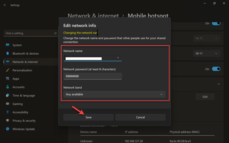 How to set up Mobile hotspot Win 11 step 3