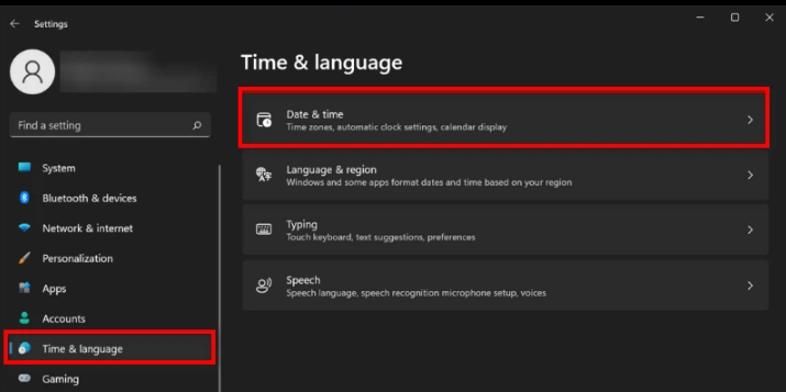 Select the Time & language option