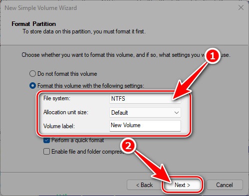 Select the new partition format