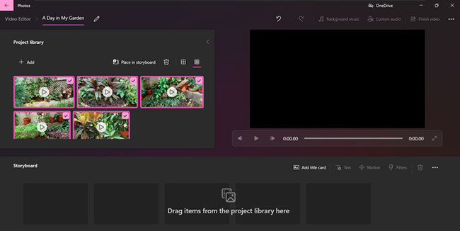 Video added to Project Library in Video Editor of Windows 11