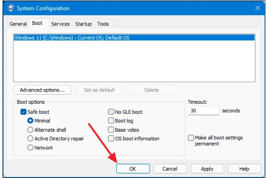 check Safe boot with Minimal option 