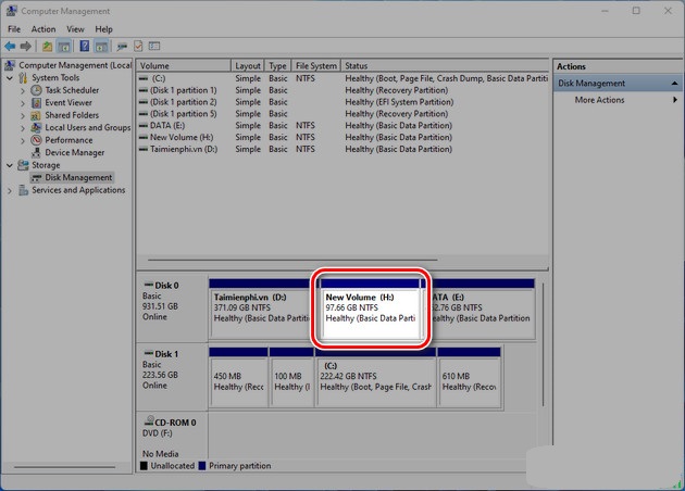 new H partition with the selected capacity