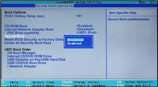 Disable secure boot