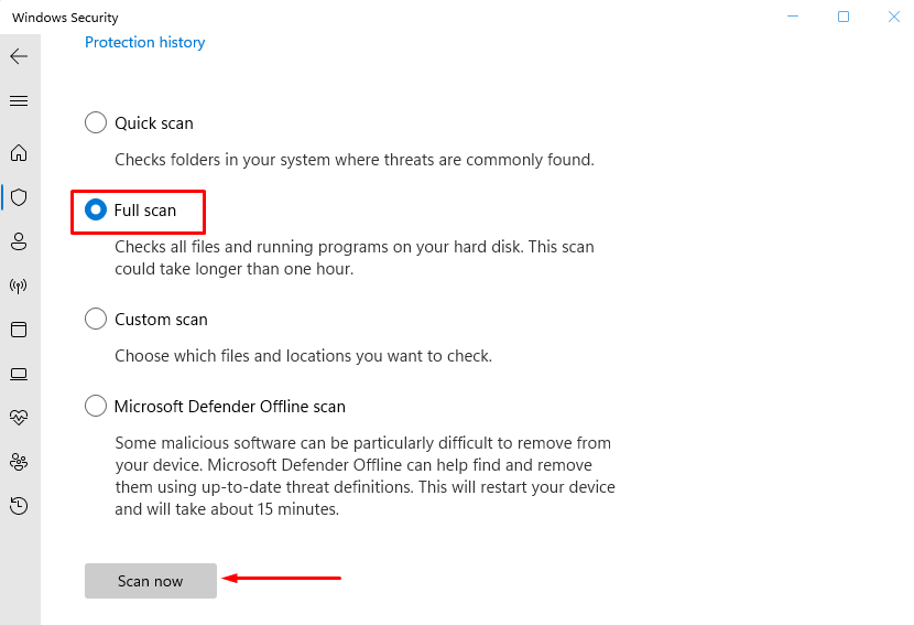 Full scan of the built-in Windows Defender