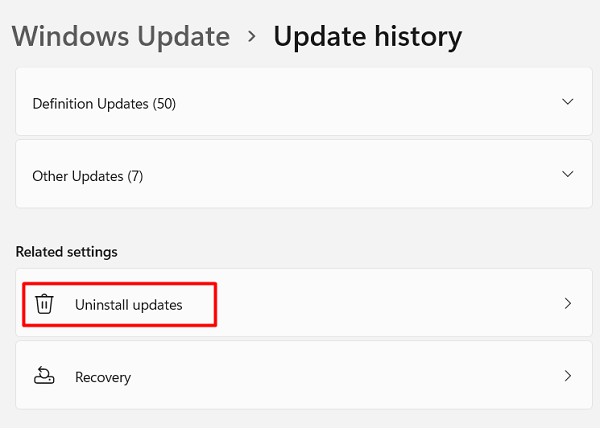 Uninstall recent Windows updates