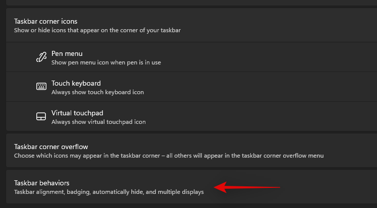 click on 'Taskbar behaviors'