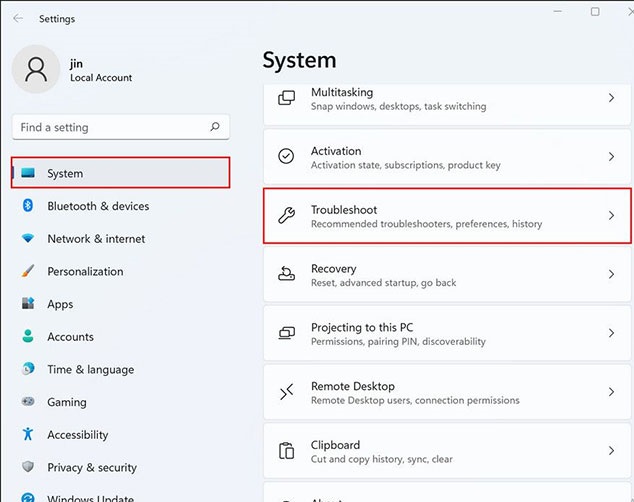 Click Troubleshoot