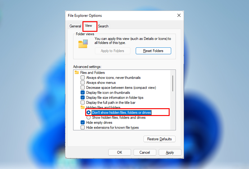 Don't show hidden files, folders or drivers