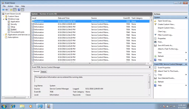 Check the system log in Event Viewer