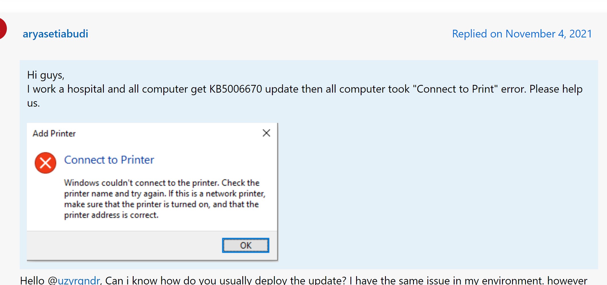 Window update KB5006670 - this update in windows 10 and 11 is the main cause for printer error