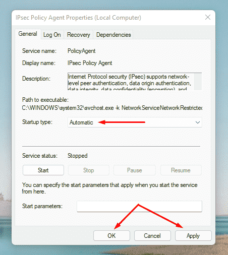 Change IPsec Policy Agent Properties