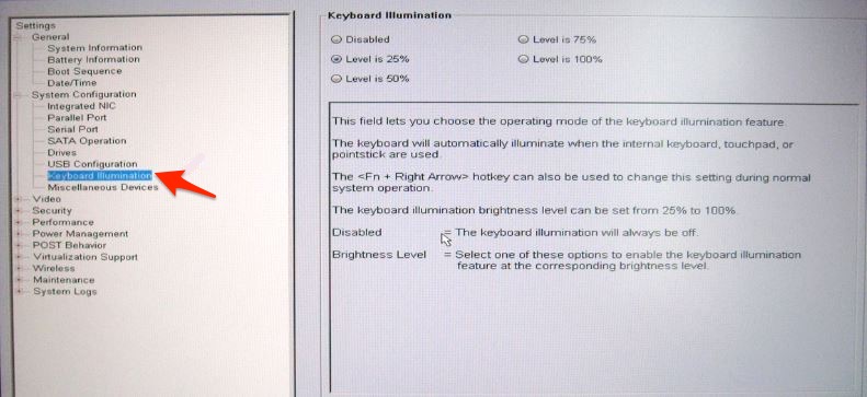 Enable Keyboard Illumination in BIOS