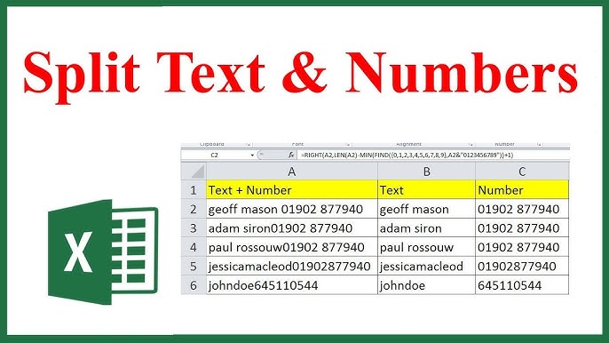 How to separate text and numbers in Excel