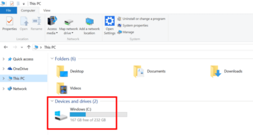 How to show disk space in Windows 10