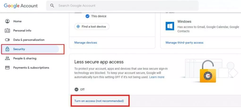 Less secure app access