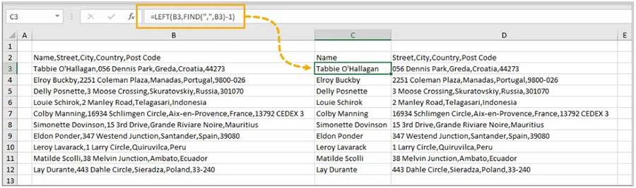 Use the function to separate text in Excel