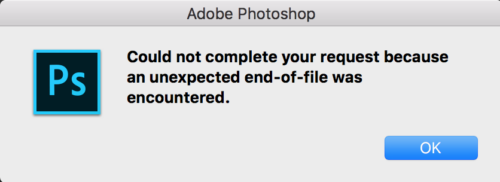 Photoshop unexpected end of file fix
