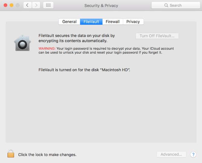 Turn off FileVault Disk Encryption