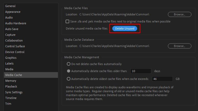 Filter media cache files