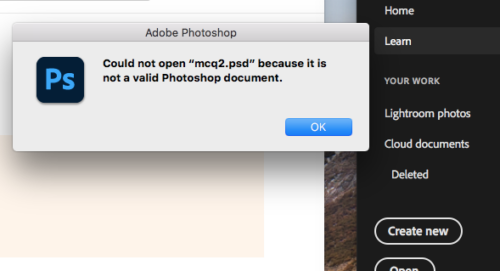 How to fix not a valid Photoshop document